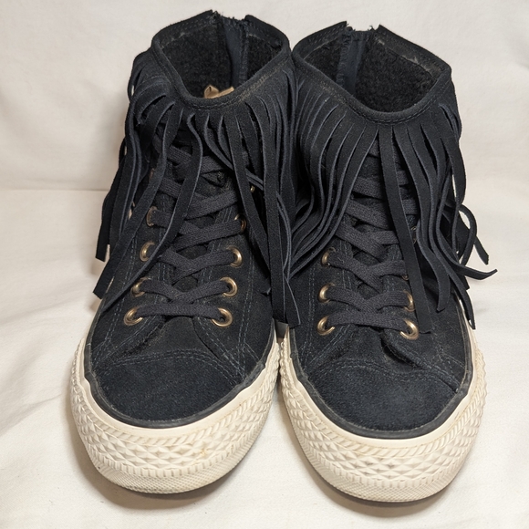 Converse High Top Chuck Taylor Fringe Black Suede Women Sz 8 - Picture 2 of 8
